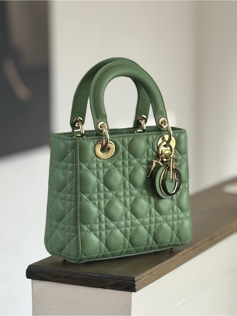 Dior Green Lady Dior Small Top-Handle Satchel with Gold Hardware